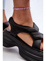 Zazoo 2743 Sametové sandály na podpatku Černé