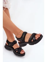 Dámské Sandály S Flitry Na Suchý Zip Černé Gonev Dámské Sandály S Flitry Na Suchý Zip Černé Gonev