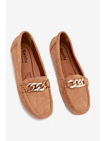 Dámské mokasíny se zlatým řetízkem a imitací semiše Camel Amaretto