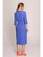 S396 Šaty se zavinovacími detaily ve střední délce - modré S396 Šaty se zavinovacími detaily ve střední délce - modré