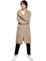 BK016 Dlouhý svetr s kapucí a bočními kapsami - černý