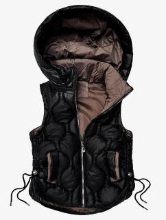 Černo-hnědá prošívaná dámská vesta se stahovacími boky J style (5M3235-392A)