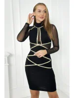 Pletené šaty se zlatými proužky černé Pletené šaty se zlatými proužky černé
