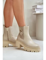 Zazoo 60490 Kožené Zateplené Botky S Dekorací Světle Béžové