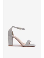 Lesklé Dámské Sandály Na Podpatku Stříbrné Kavina