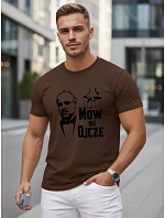 Pánské klasické bavlněné hnědé tričko s potiskem FashionStreet NX5145R