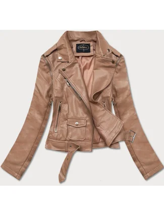 Světle hnědá bunda ramoneska - vesta z eko kůže (FL202050) Světle hnědá bunda ramoneska - vesta z eko kůže (FL202050)