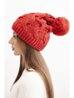 Dámská zimní čepice z vlny s hrubým copánkovým vzorem K458 červená