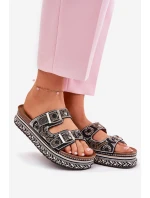Sandály se zdobením a sponami na platformě černé Mellene