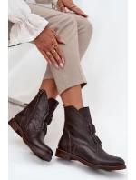 Dámské kotníkové boty z přírodní kůže na plochém podpatku Zazoo – čokoládové