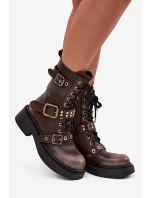 Dámské zateplené workery s přezkami Marisse – hnědé