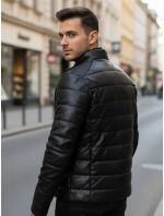 Pánská prošívaná zimní kožená bunda černá FashionStreet TX5114