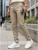 Pánské vypasované kalhoty chinos béžové FashionStreet UX4496