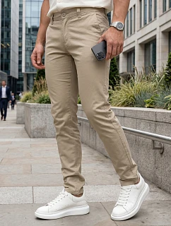 Pánské vypasované kalhoty chinos béžové FashionStreet UX4496