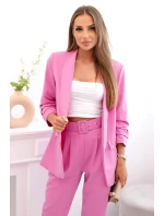 Elegantní souprava saka a kalhot tmavě růžová