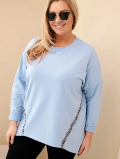 Dámská košile Plus Size bavlněná s ohrnovaným rukávem a leopardím pruhem modrá