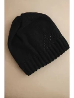 Dámská zimní čepice vlněná s ozdobným pletením a detaily K449 černá