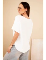 Dámský svetr s krátkým rukávem volného střihu bílý