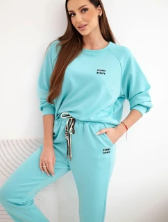Dámský souprava z viskózy s mikinou a kalhotami máslový turkusový