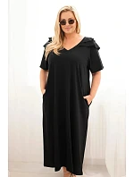 Dámské plus size bavlněné šaty s volánem na ramenou černá Dámské plus size bavlněné šaty s volánem na ramenou černá