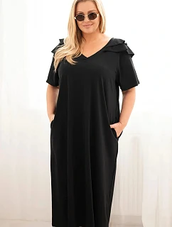 Dámské plus size bavlněné šaty s volánem na ramenou černá