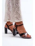 Eko Kožené Sandály Na Podpatku Sloupku Černé Abilica