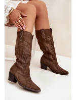 Semišové Dámské Kopytové Boty Na Podpatku Hnědé Karira Semišové Dámské Kopytové Boty Na Podpatku Hnědé Karira