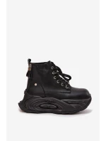 Dámské kožené boty GOE – černé, zateplené, na platformě