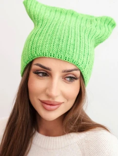 Dámská zimní čepice s vlnou v kočičím střihu z pruhované pleteniny K419 zelená