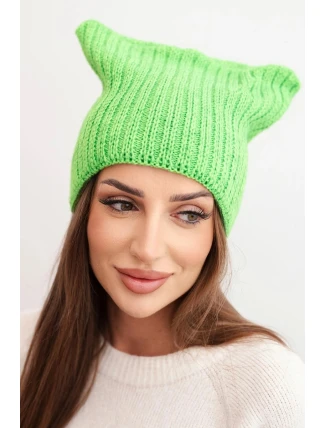 Dámská zimní čepice s vlnou v kočičím střihu z pruhované pleteniny K419 zelená Dámská zimní čepice s vlnou v kočičím střihu z pruhované pleteniny K419 zelená