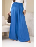 Dámské viskózové široké kalhoty s gumou v pase chabrové