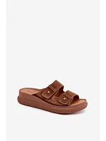 Kožené semišové dámské pantofle na platformě Vinceza 66916 camel