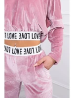 Velurová souprava s kapucí pudrově růžová