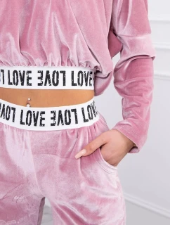 Velurová souprava s kapucí pudrově růžová