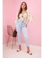 Dámská španělská halenka s květinovým vzorem, dlouhý rukáv béžový Dámská španělská halenka s květinovým vzorem, dlouhý rukáv béžový