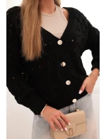 Dámský svetr s výstřihem do V a zlatými knoflíky černý