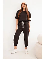 Dámský komplet z máslové viskózy s krátkým rukávem a kalhotami mocca