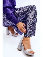 Lesklé Sandály Na Mohutném Podpatku Stříbrné Calmi