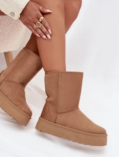 Dámské zateplené sněhule Abrams s kožíškem – camel