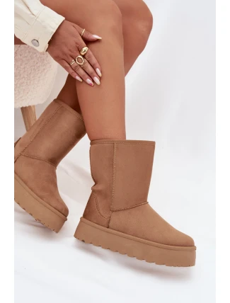 Dámské zateplené sněhule Abrams s kožíškem – camel