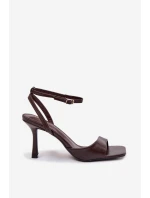 Dámské sandály na jehlovém podpatku z eko kůže - čokoládová Brisora