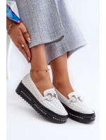 [Dámské kožené mokasíny na platformě s ozdobou S.Barski LR750 bílé]