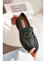 Zazoo Polobotky Mokasíny Dámské Z Přírodní Kůže Tmavě Zelené