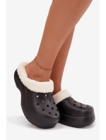 Dámské pěnové pantofle zateplené kožíškem – černé Palvine