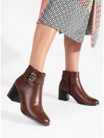 Moderní kotníčkové boty dámské hnědé na širokém podpatku Moderní kotníčkové boty dámské hnědé na širokém podpatku