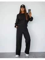 Černý dámský komplet s vaflovou strukturou - mikina a kalhoty (821108) Černý dámský komplet s vaflovou strukturou - mikina a kalhoty (821108)
