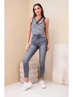 Dámský pruhovaný žebrovaný top bez rukávů s výstřihem tmavě modrá