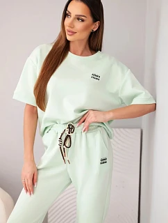 Dámský viskózový máslový komplet s krátkým rukávem a kalhotami s ohrnovanou nohavicí mentolový