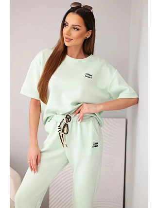 Dámský viskózový máslový komplet s krátkým rukávem a kalhotami s ohrnovanou nohavicí mentolový