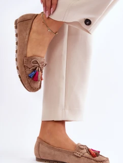 Semišové Mokasíny S Mašlí A Třásněmi Tmavě béžová Dorine